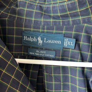 Ralph Lauren Navy Shirt with Green and Yellow Windowpane Plaid